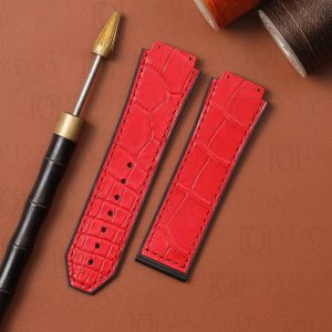 Red alligator crocodile leather strap band replacement with rubber linning for Hublot Classic Fusion 33mm 38 mm 42mm 45mm and more Hublot wrist watch (2)