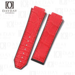 Red alligator crocodile leather strap band replacement with rubber linning for Hublot Classic Fusion 33mm 38 mm 42mm 45mm and more Hublot wrist watch (3)
