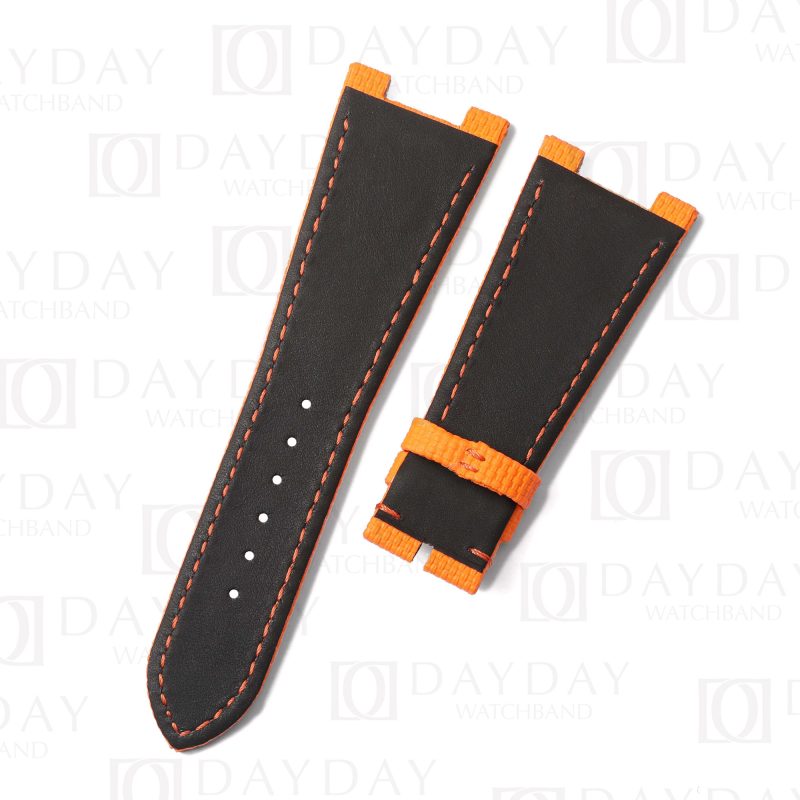 black leather linning orange Patek Philippe Nautilus silicone rubber watch strap band replacement for Patek Philippe PP Nautilus 5711, 5712, 5726, 5167