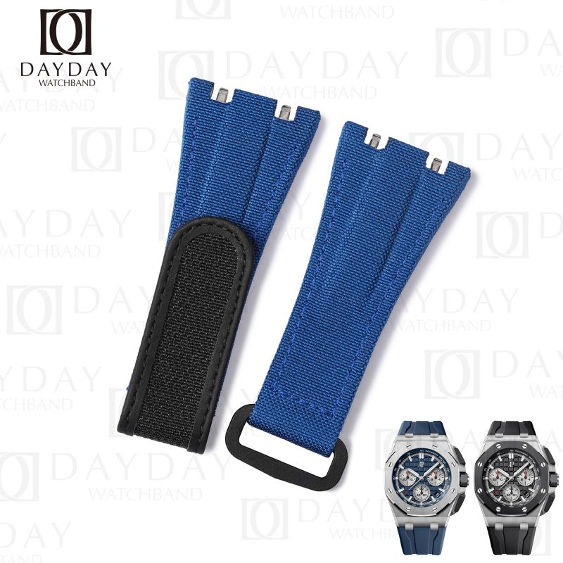 Buy Custom blue canvas velcro leather strap band replacement for Audemars Piguet AP Royal Oak Offshore Diver Chronograph