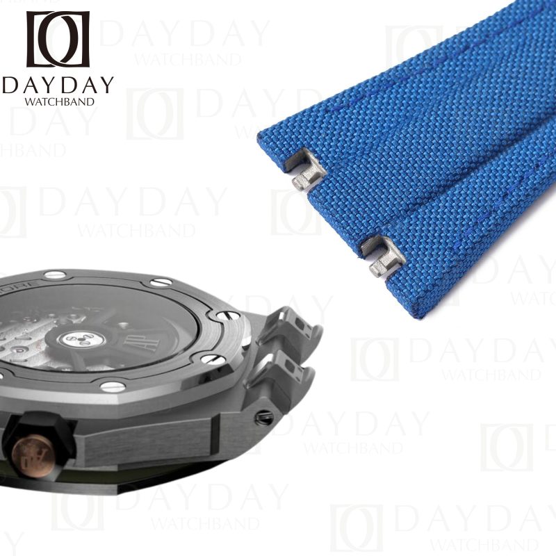 Custom blue canvas velcro leather strap band replacement for Audemars Piguet AP Royal Oak Offshore Diver Chronograph