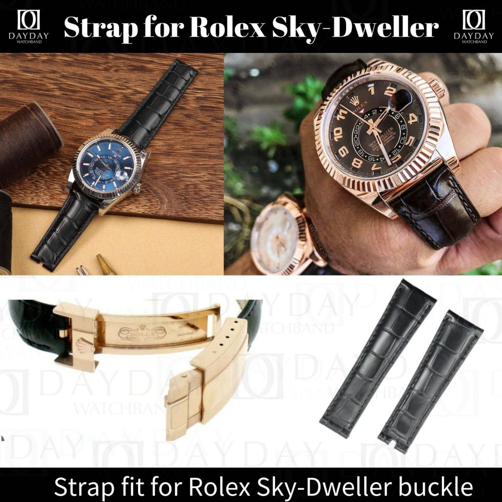 Daydaywatchband personalized leather strap band rubber for Rolex Sky Dweller Oysterflex Gold Blue Skydwellers 42mm