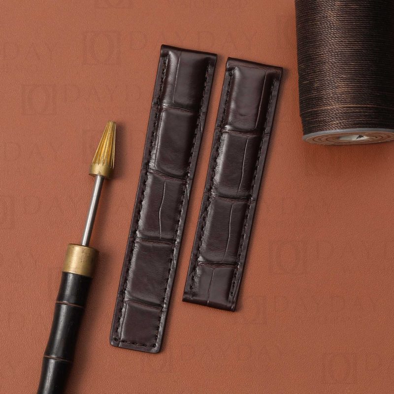 Handmade brown alligator crocodile leather watch strap band replacement for Tag Heuer Carrera Automatic Calibre 5 16 1887 Tourbillon