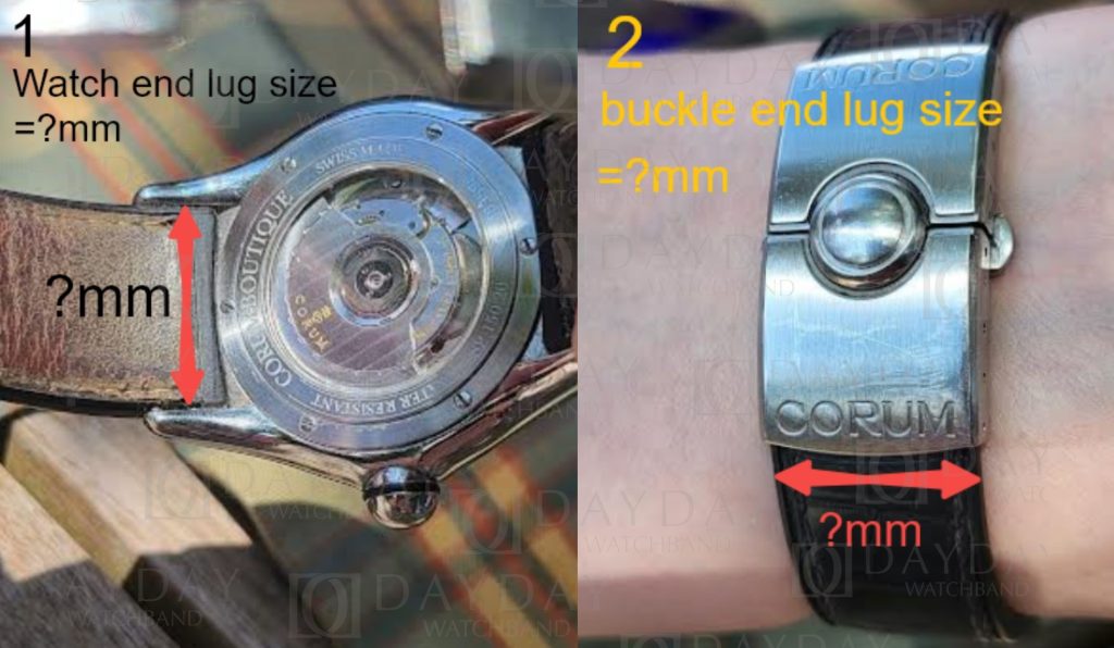 How to measure lug size and buckle end size watch strap band replacement for Corum Bubble