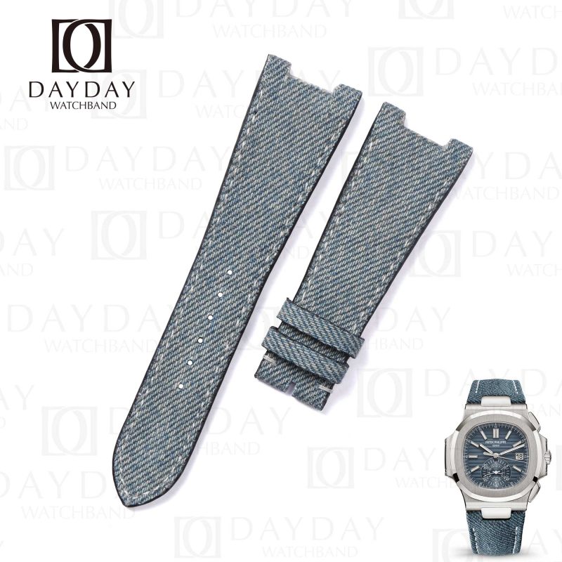 Custom blue denim fabric leather watch strap band replacement for Patek Philippe Nautilus 5711 5712