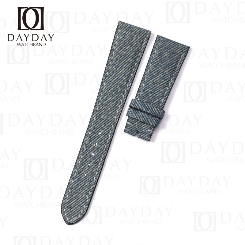 Custom blue denim fabric watch strap band replacement for Patek Philippe PP Calatrava 5330G Calatrava Jeans World Time Date Complications