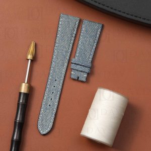 Handmade blue denim fabric watch strap band replacement for Patek Philippe PP Calatrava5330G Calatrava Jeans World Time Date Complications for sale