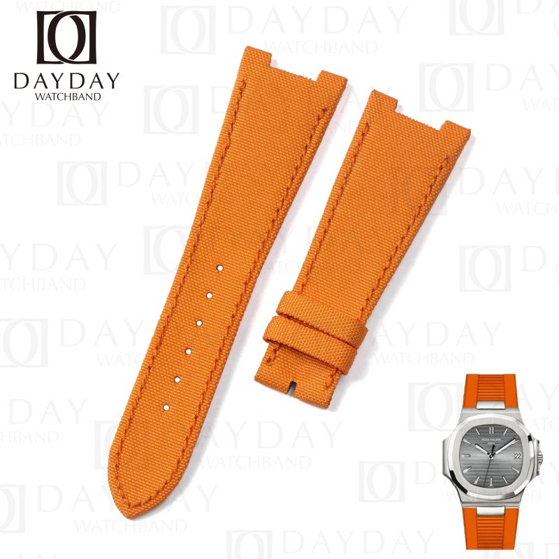 Handmade custom orange canvas nylon fabric watch strap band replacement for Patek Philippe PP Nautilus 5711 5712
