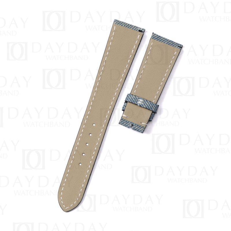 Waterproof calfskin lining Custom blue denim fabric watch strap band replacement for Patek Philippe PP Calatrava 5330G Jeans World Time (2)