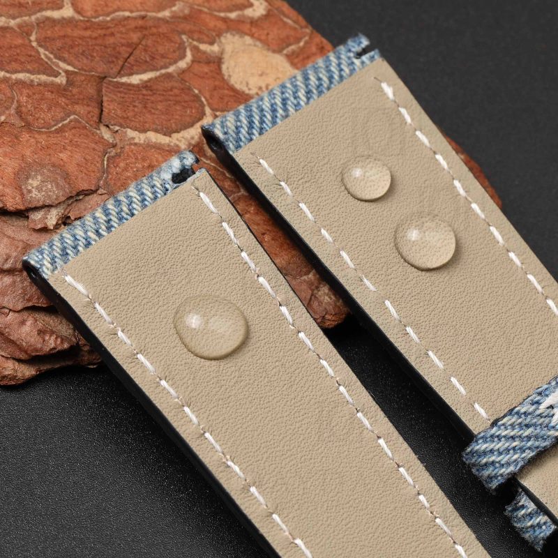 Waterproof calfskin lining Custom blue denim fabric watch strap band replacement for Patek Philippe PP Calatrava 5330G Jeans World Time