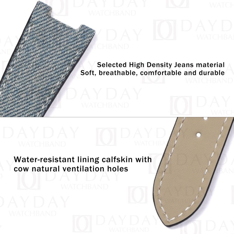 bespoke blue denim fabric leather watch strap band replacement for Patek Philippe Nautilus 5711 5712 (3)