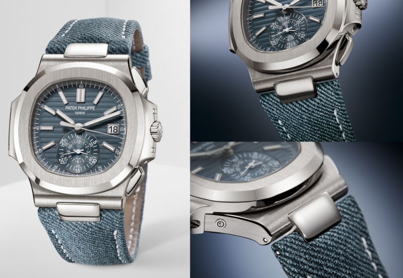 handmade blue denim fabric leather watch strap wrist band replacement for Patek Philippe PP Nautilus 5711 5712 for sale