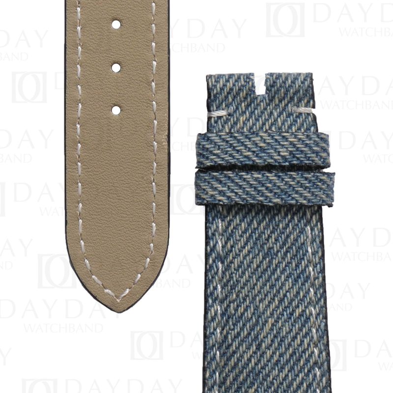 quickrelease design calfskin lining Custom blue denim fabric watch belt replacement for Patek Philippe PP Calatrava 5330G Jeans World Time (2)