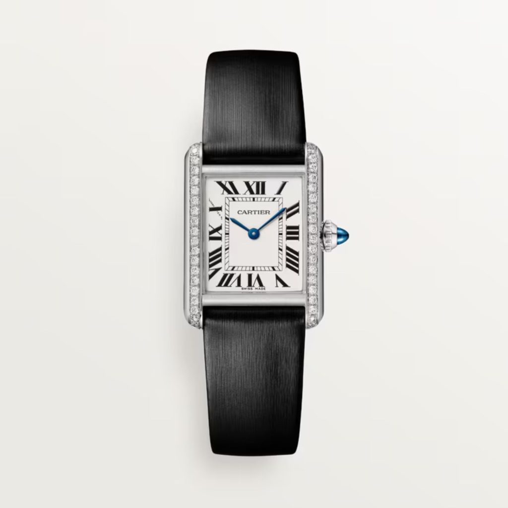 Cartier Tank with black satin strap