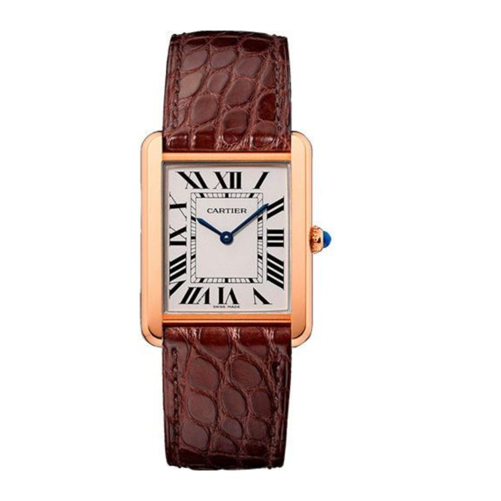 cartier tank watch with brown alligator crocodile leather strap replacement for sale