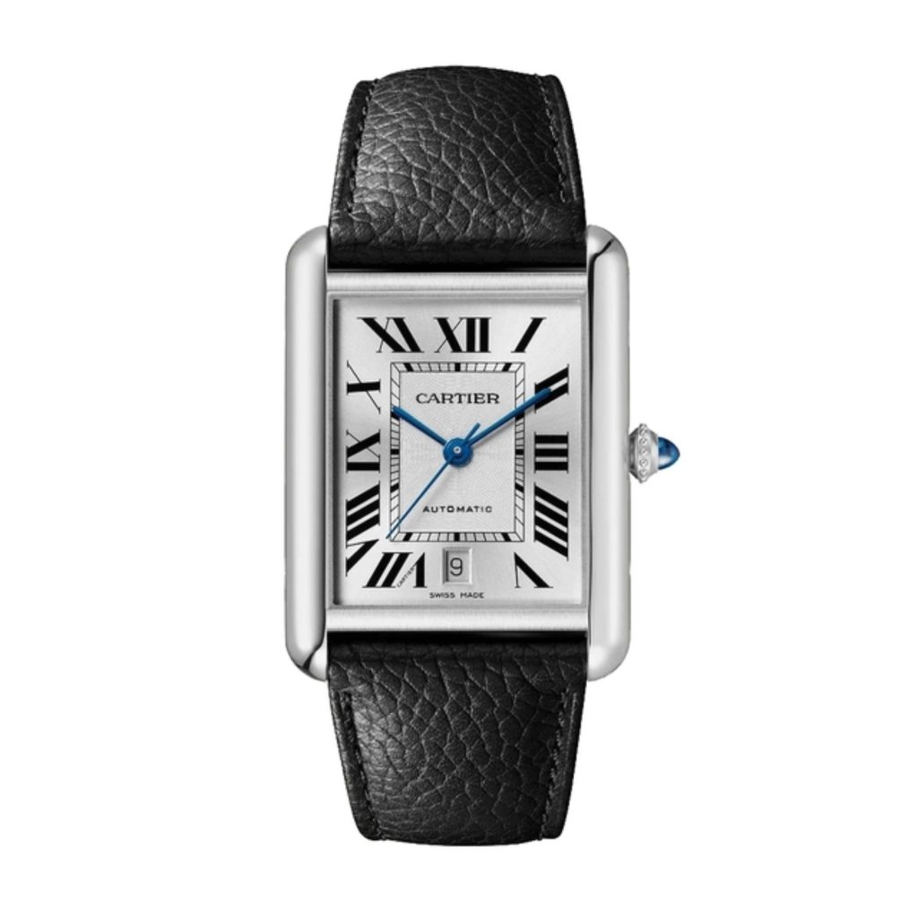 Cartier Tank watch with black calfskin leather strap
