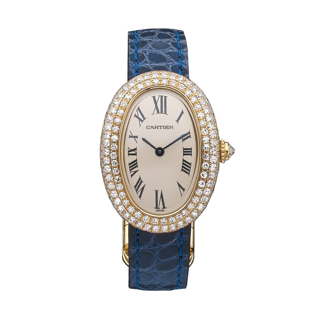 Daydaywatchband round scale alligator leather strap replacement for Cartier Baignoire