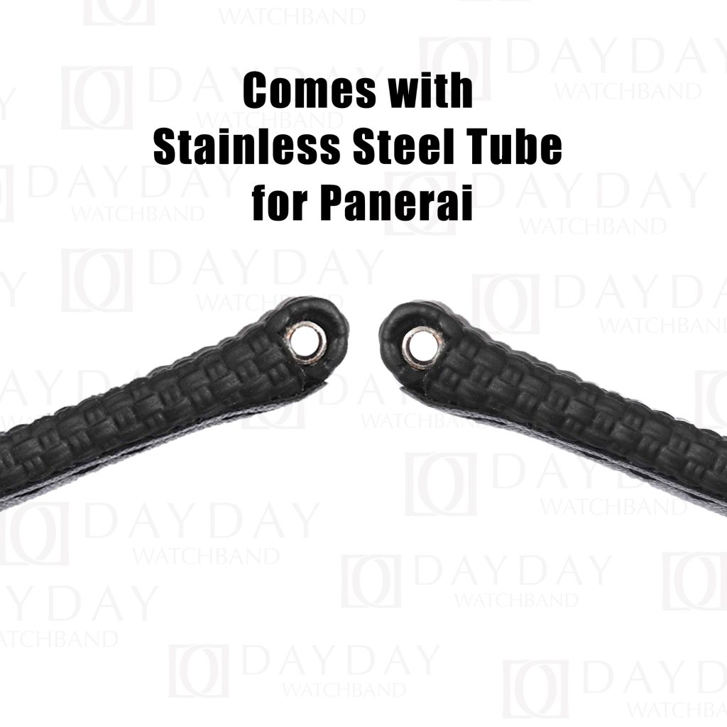 Black rubber velcro strap replacement with Metal Tubes for Panerai Luminor Due Radiomir