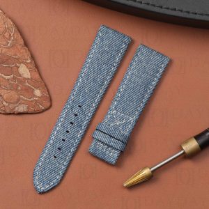 Custom handmade Patek Philippe PP Calatrava 5524r blue jeans fabric strap band belt for sale