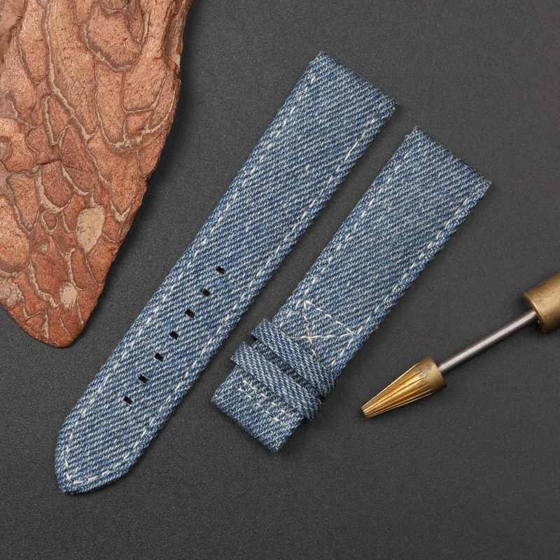 Custom handmade Patek Philippe PP Calatrava 5524r blue jeans fabric strap band replacement belt