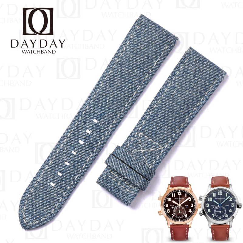 Patek Philippe Calatrava 5524r blue denim jeans fabric watch strap band replacement (2)