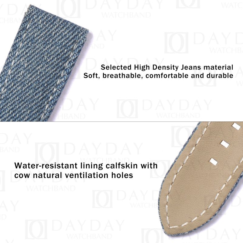 Patek Philippe PP Calatrava 5524r blue denim jeans fabric watch band replacement with Itlian calfskin lining