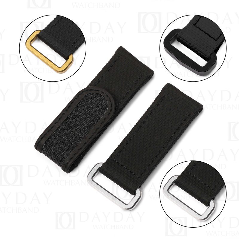 handmade black rubber velcro watch band with 3 color buckle