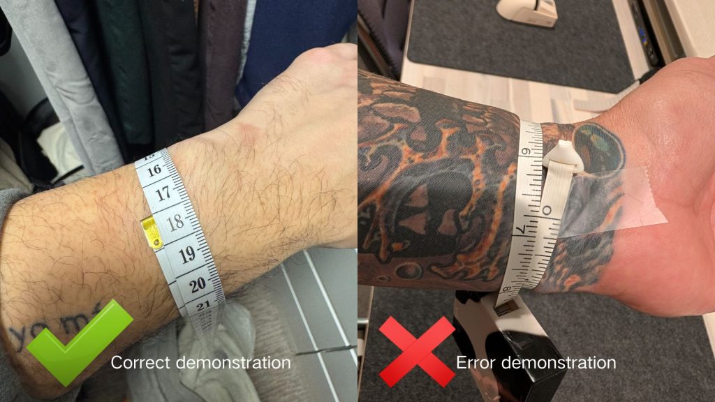 wrong and correct wrist size measurements picture from customer
