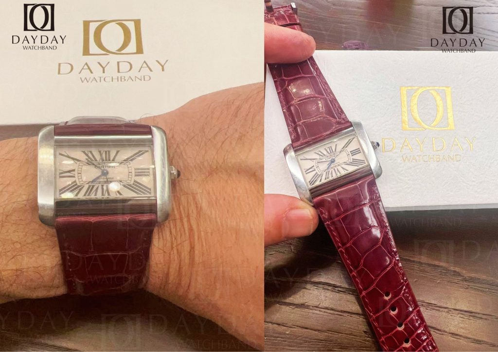 cartier tank divan dark red alligator leather watch strap replacement daydaywatchband