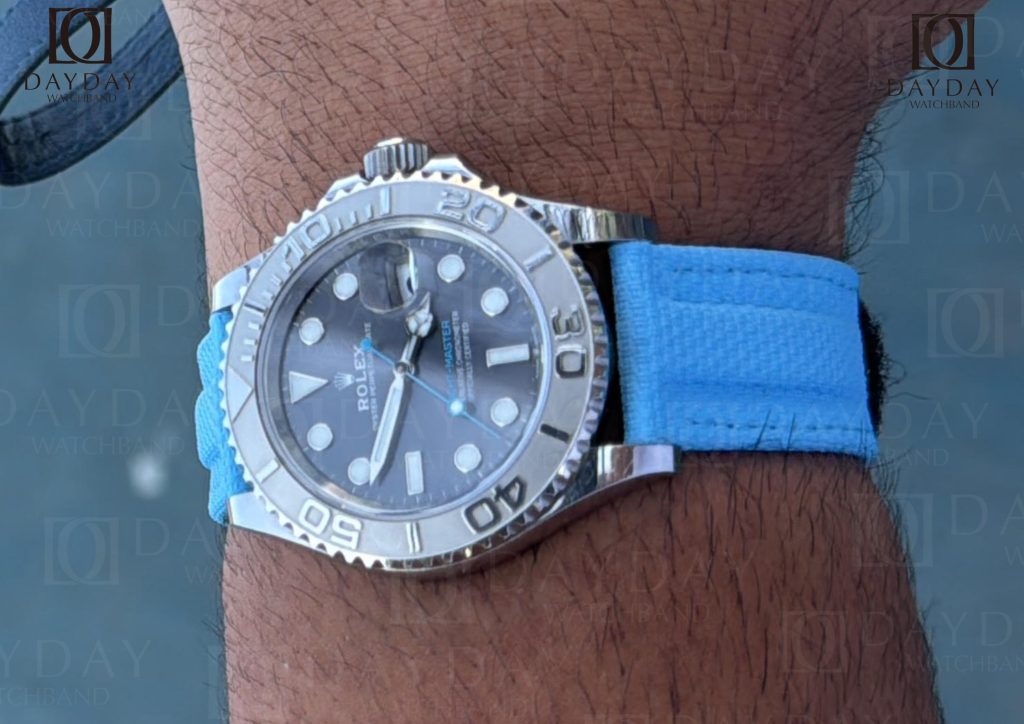 custom ice blue rubber velcro watch strap replacement for rolex master sub