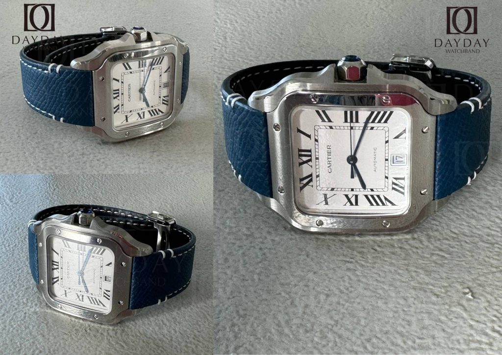 daydaywatchband Cartier Santos medium black blue epsom leather watch strap replacement