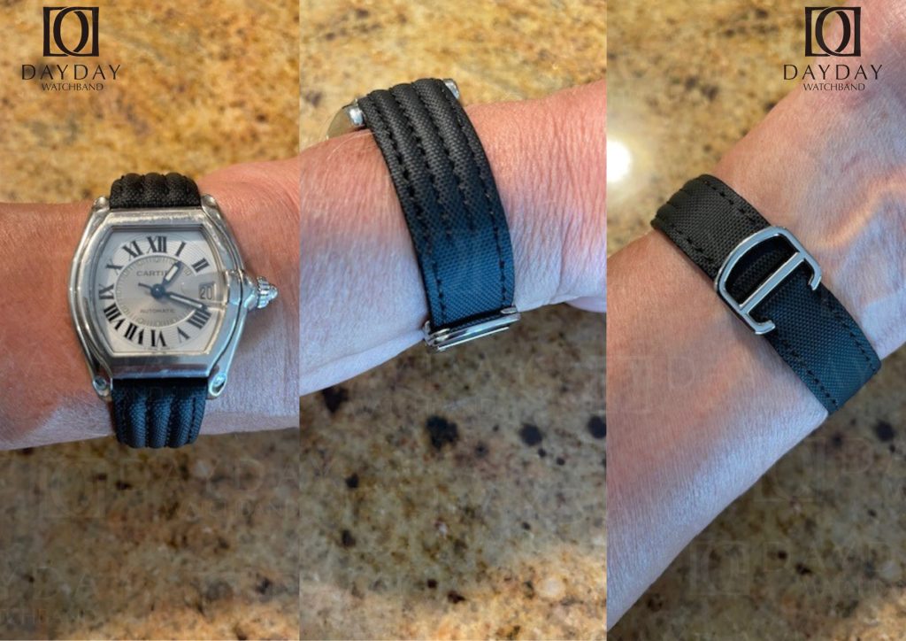 daydaywatchband cartier roadster 19mm 20mm black nylon sailcloth watch band strap replacement