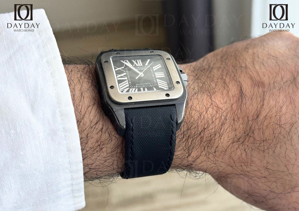 daydaywatchband cartier santos dark blue canvas nylon watch band strap replacement