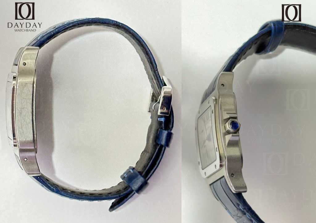 daydaywatchband cartier santos galbee navy blue alligator leather watch band replacement handmade
