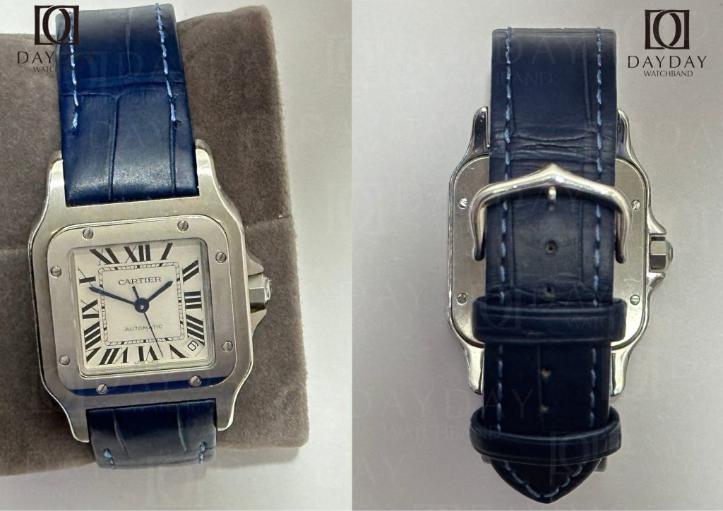 daydaywatchband navy blue cartier santos galbee watch strap replacement handmade