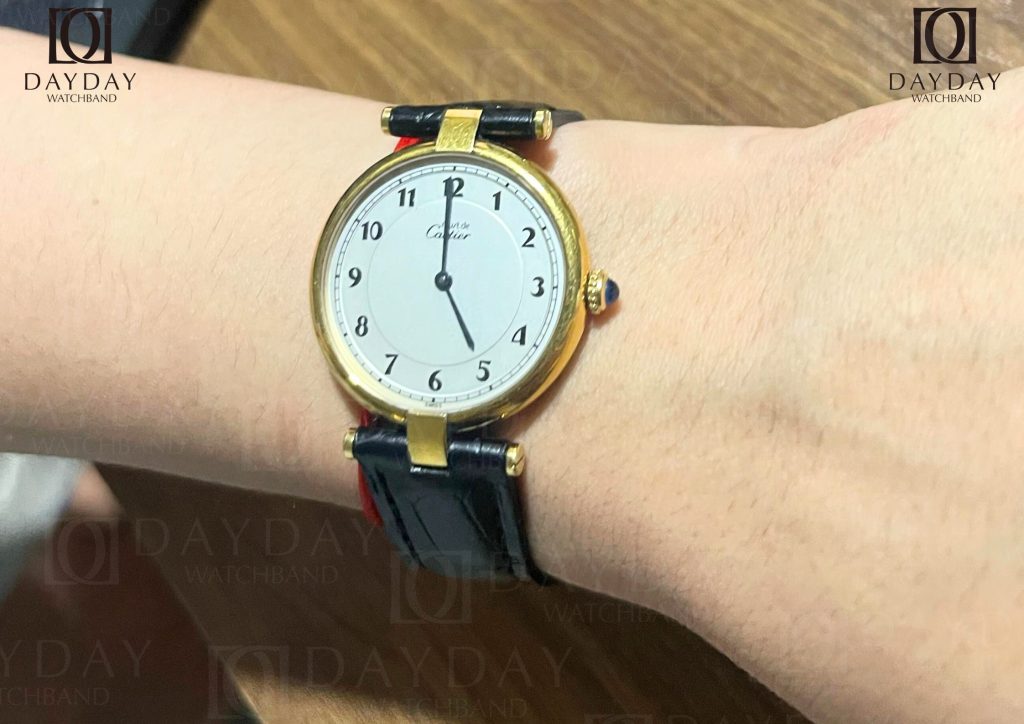 handmade black crocodile leather watch strap for cartier vintage vendom