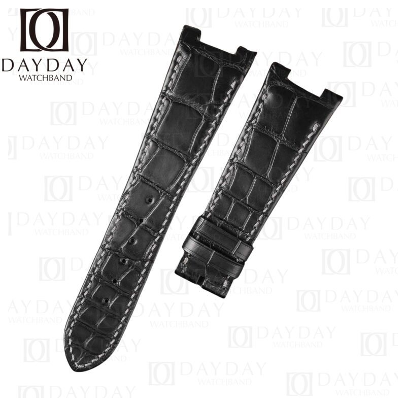 In Stock 25mm Black Alligator Leather Watch Strap For Patek Philippe Nautilus