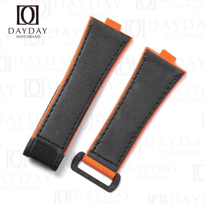 daydaywatchband orange canvas velcro watch strap with black calfskin for Vacheron Constantin Oversea 4500v 5500v