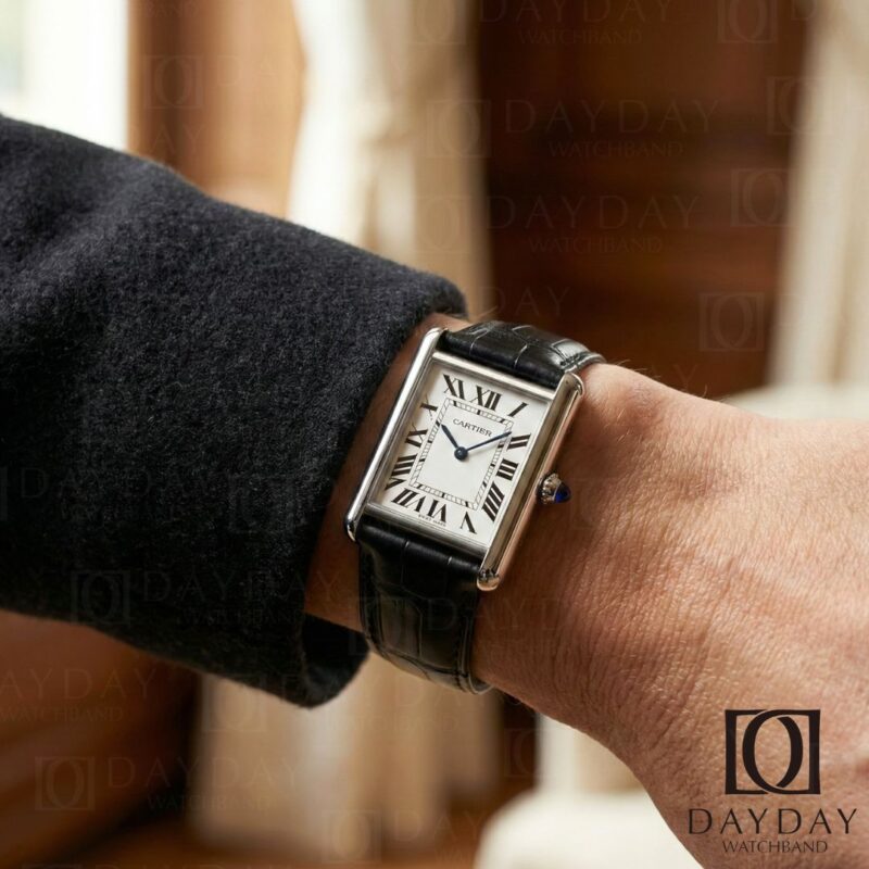 Cartier Tank solo must with black alligator crocodile leather watch strap band belt