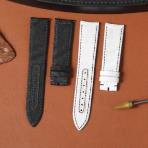 JLC Jaeger Lecoultre Polaris curved end rubber material with canvas texture black white watch strap band replacement