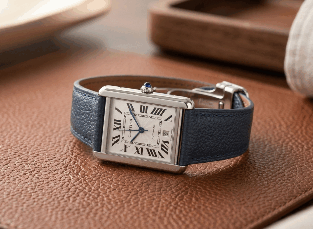 cartier tank xl blue lychee leather watch strap band replacement