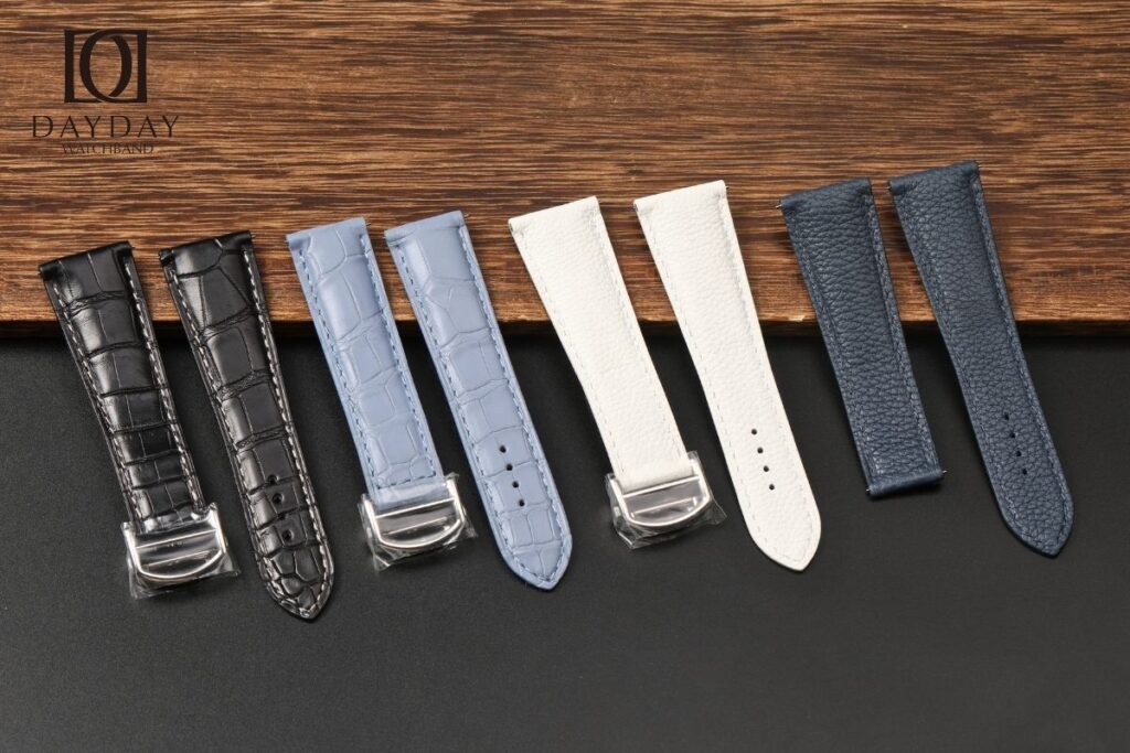 daydaywatchband cartier tank custom black blue alligator and white blue lychee leather strap replacement