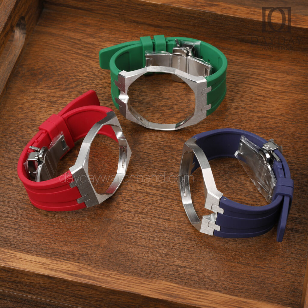 Silicone-watch-strap-316L-Stainless-Steel-Case-watch-Mod-Kit-for-Swatch-Royal-Pop-watches.