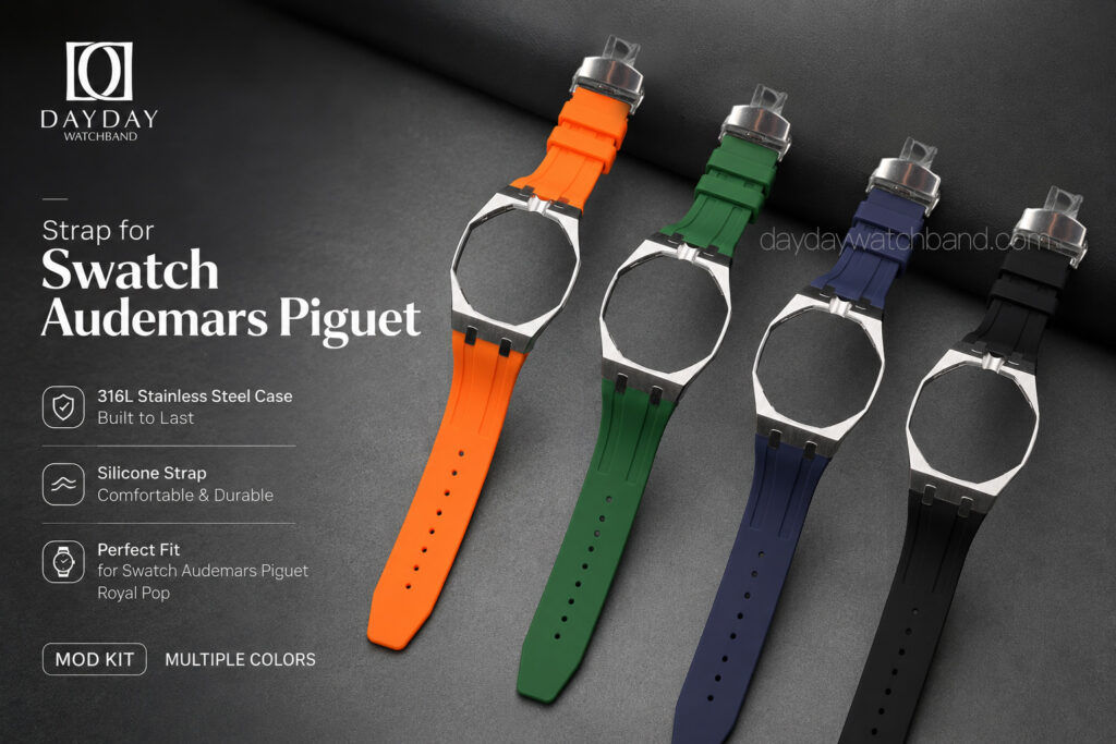 Stainless Steel Case Silicone Band for Swatch x AP Royal Pop Multiple Colors