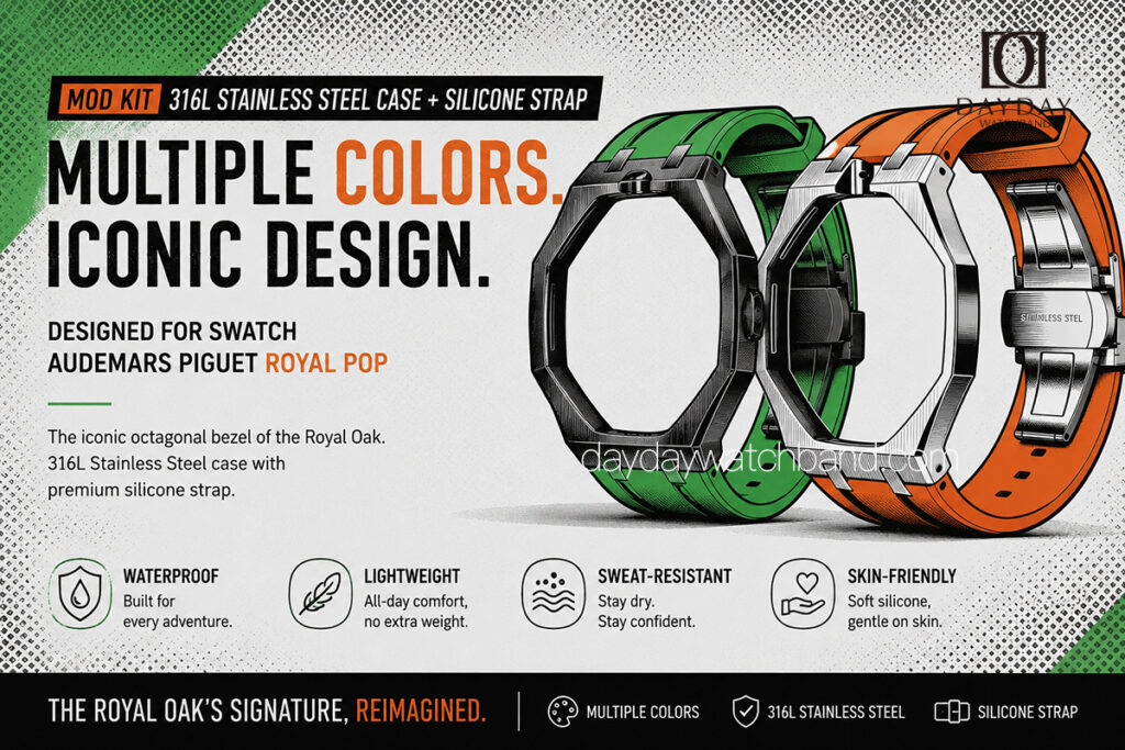 Stainless-Steel-Case-with-Silicone-band-for-Swatch-x-AP-Royal-Pop-watch-Multiple-Colors