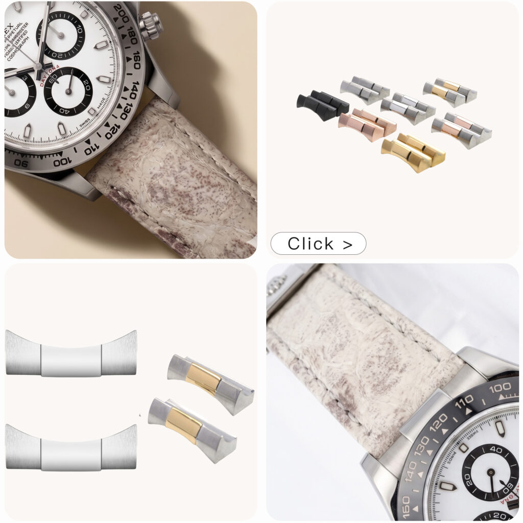 Solid end links for Rolex Submariner in 6 finishes — compatible with himalayan alligator strap with or without end links.