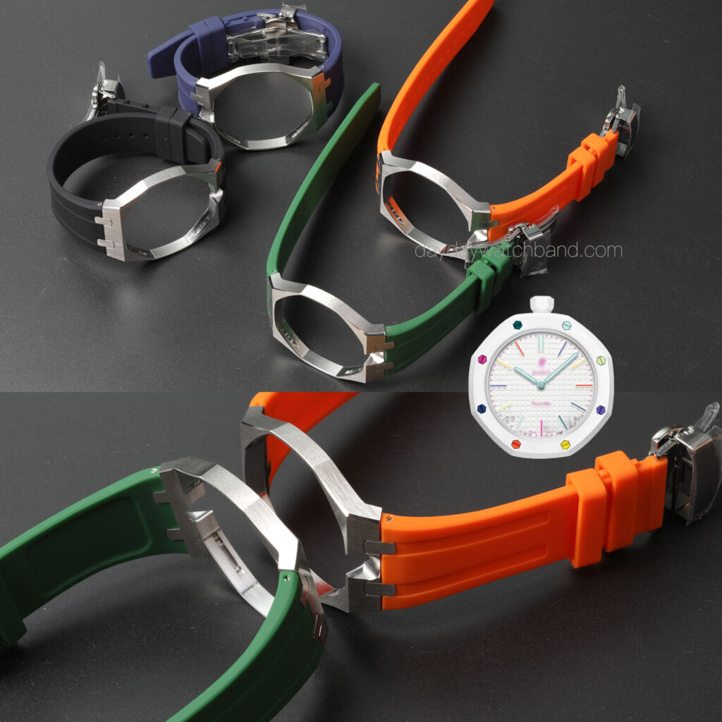 Multiple stainless steel case and silicone strap sets for Swatch Audemars Piguet Royal Pop in green orange black and navy