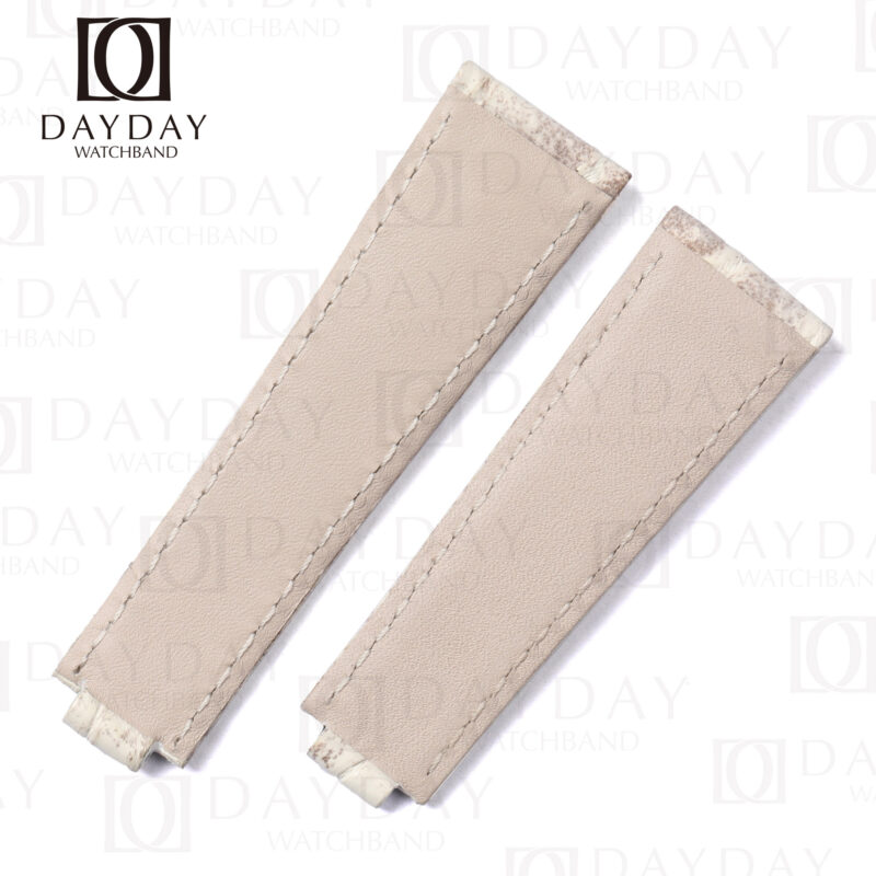 Alligator leather strap for Rolex Daytona — himalayan white reverse side showing breathable calfskin lining with natural ventilation holes.