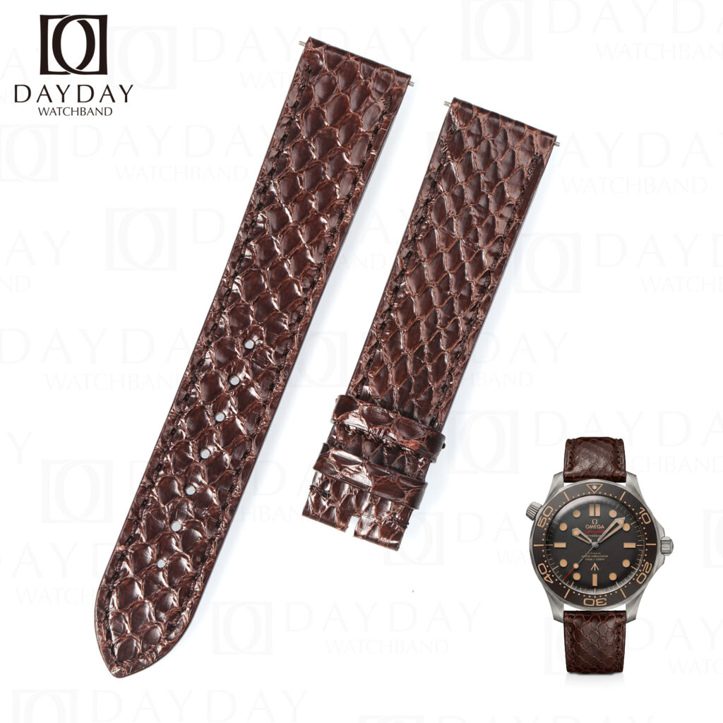 Brown python leather watch strap for Omega