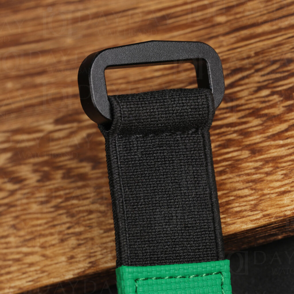 Custom watch strap for Vanguard — black woven elastic band with matte black hardware, compatible with Franck Muller Vanguard V45 V41 V35 V32